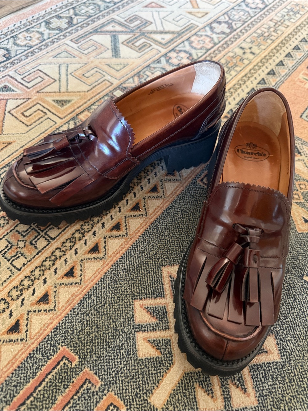 Church's Cherry Brown Tassel Colleen Leather Platform Loafers - LIKE NEW